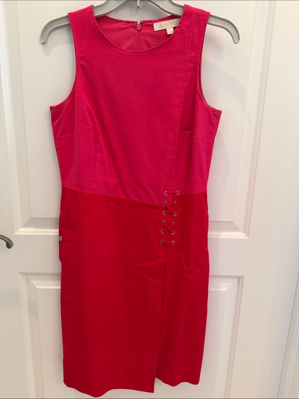 Etcetera Two-Tone Red/Fuchsia Lace-Up Midi Dress